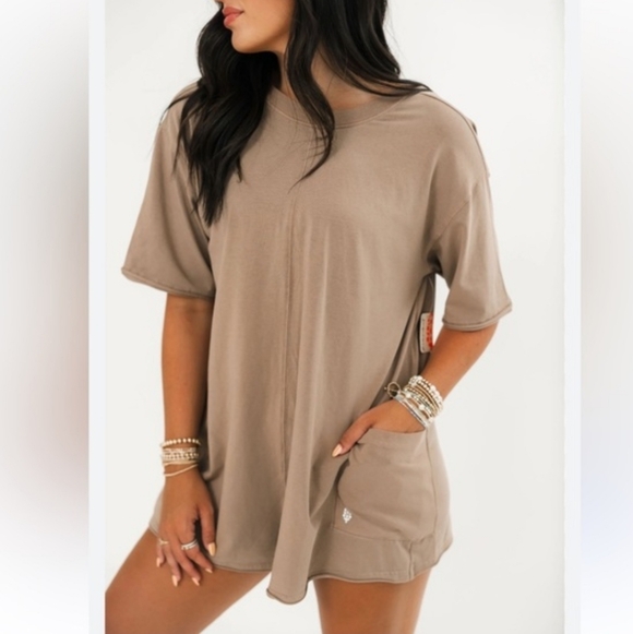 Free People FP Movement Women's Hot Shot Tee Romper Tan Jumpsuit Mocha Latte - Picture 15 of 16